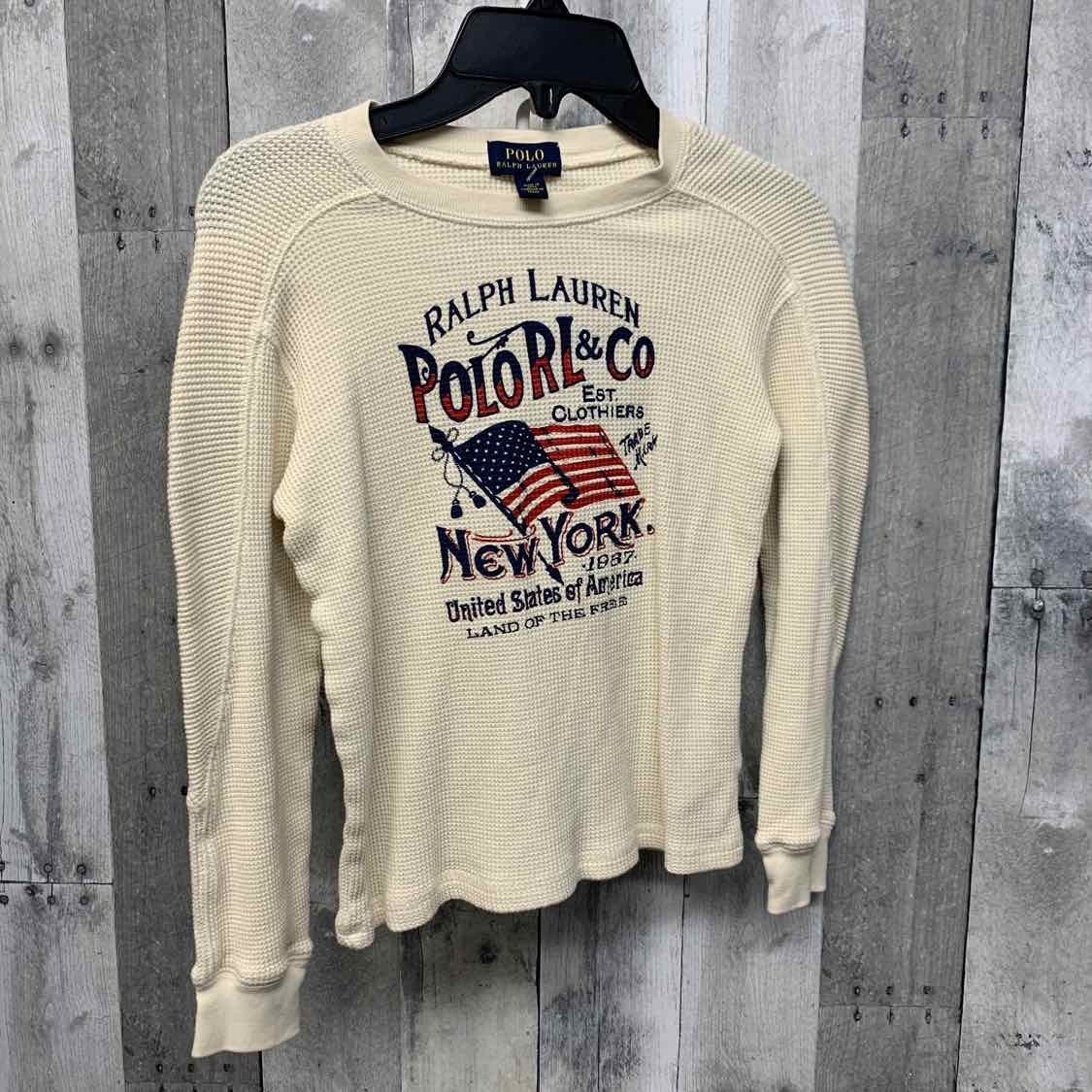 Size 7 Ivory Graphic Ralph Lauren Long Sleeve Shirt