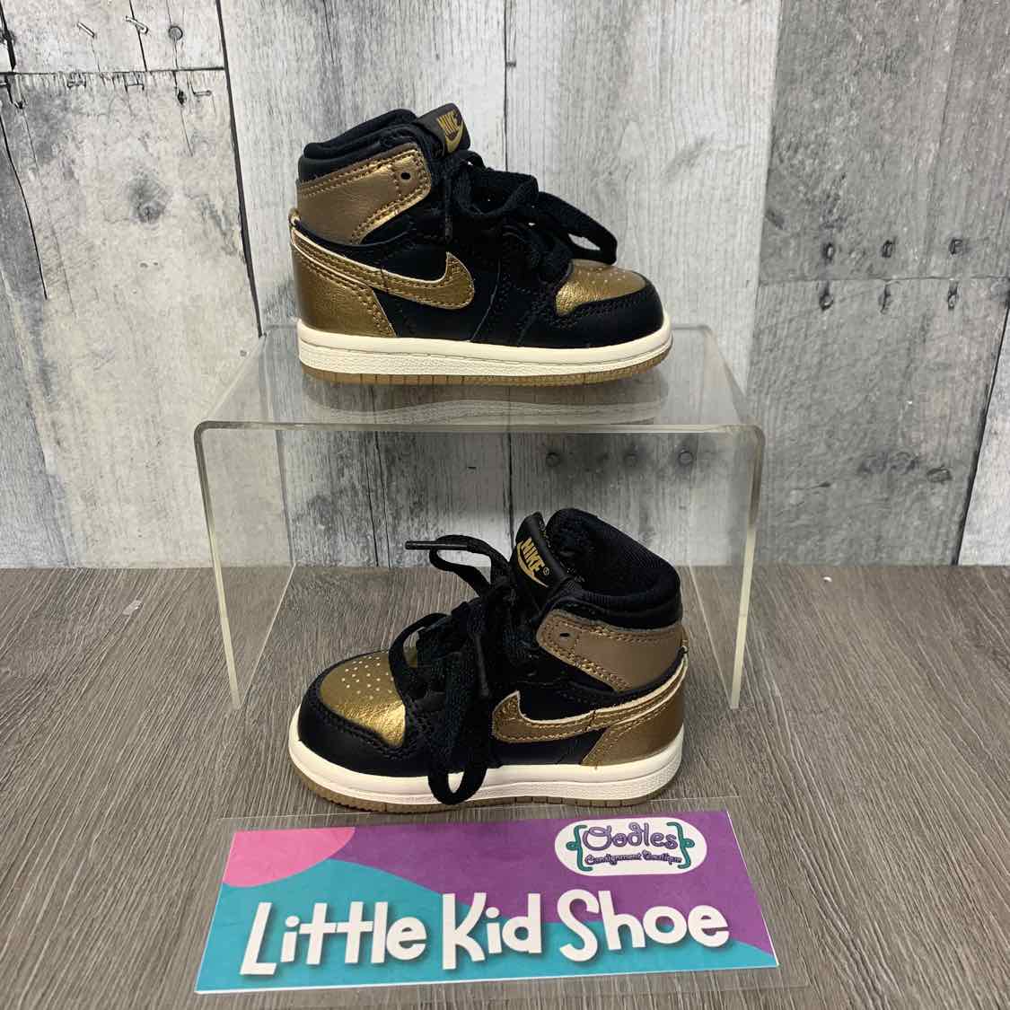 Size 4 Black/Gold Sport Brand Sneakers