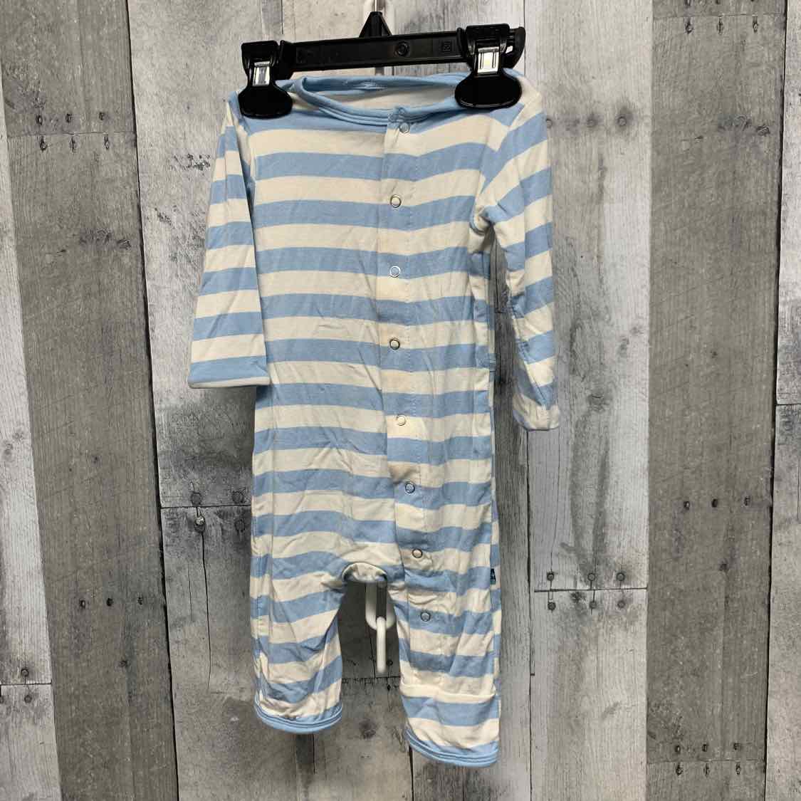 Size 0-3 Months Blue/White Bamboo Romper