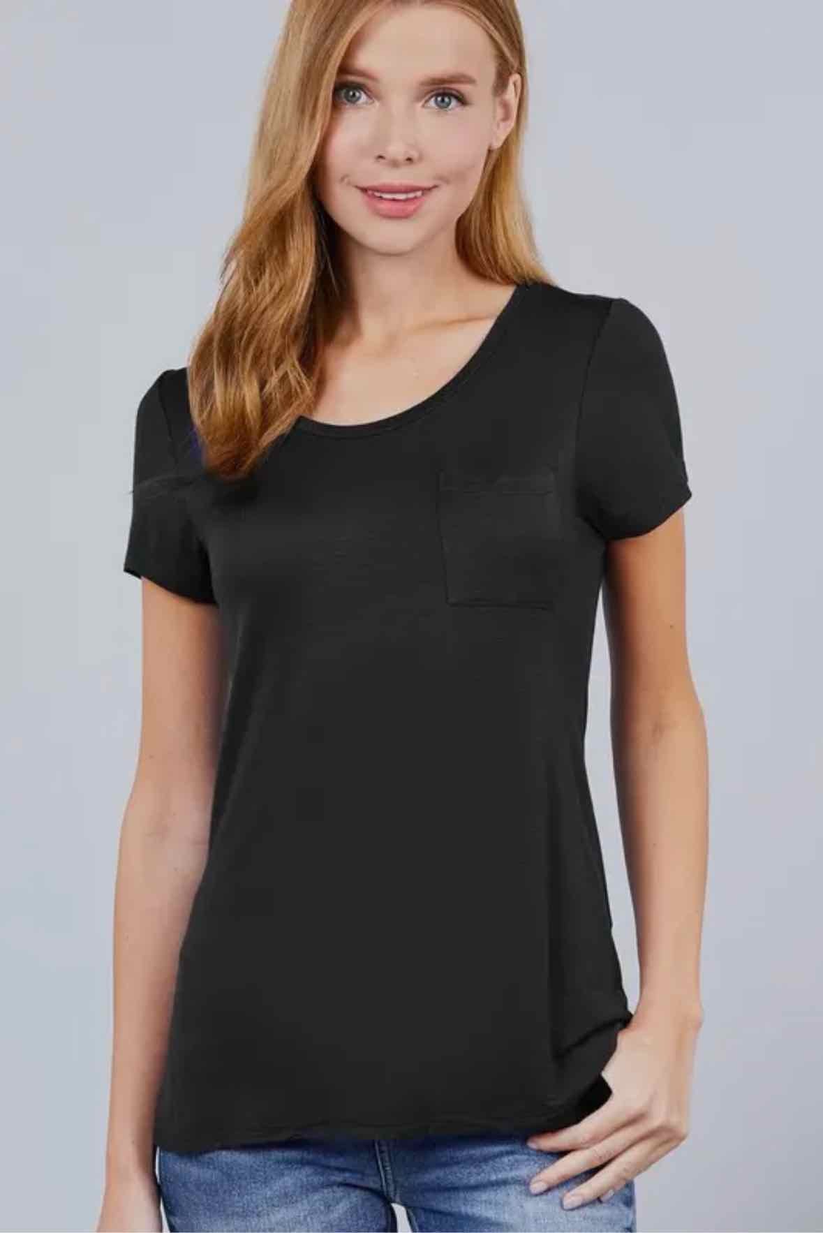 Short Sleeve Scoop Neck W/ Pocket Jersey Top