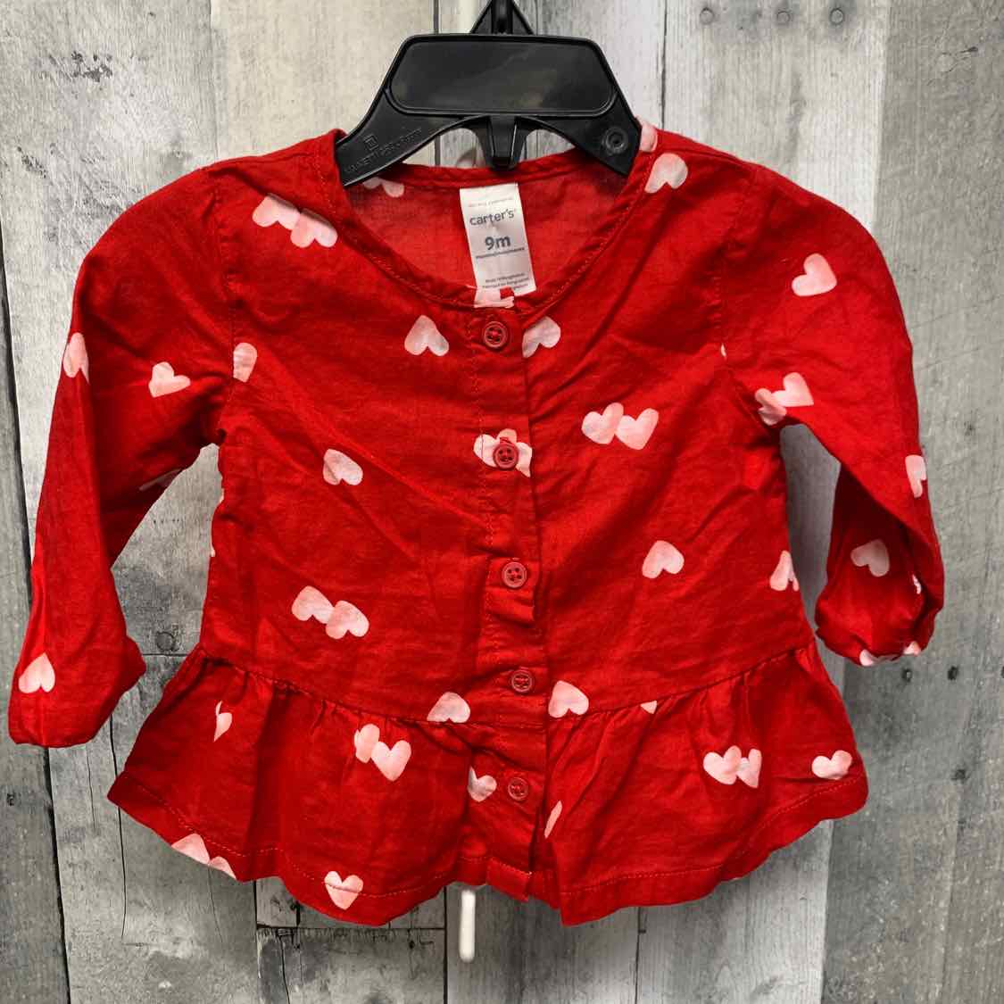 Size 9 Months Red Print Carter's Long Sleeve Shirt