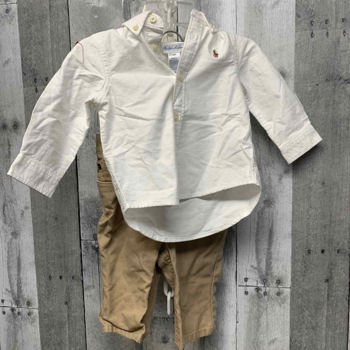 Size 6 Months White/Tan Ralph Lauren Shirt/Pants