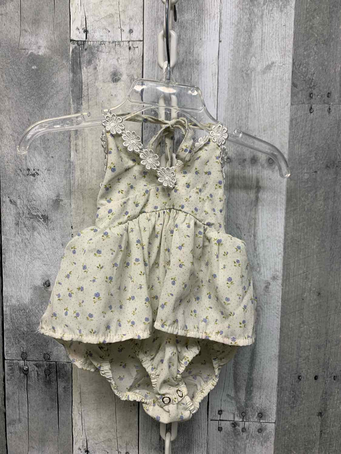 Size 9-12 Months White/Blue Bailey's Blossoms Romper