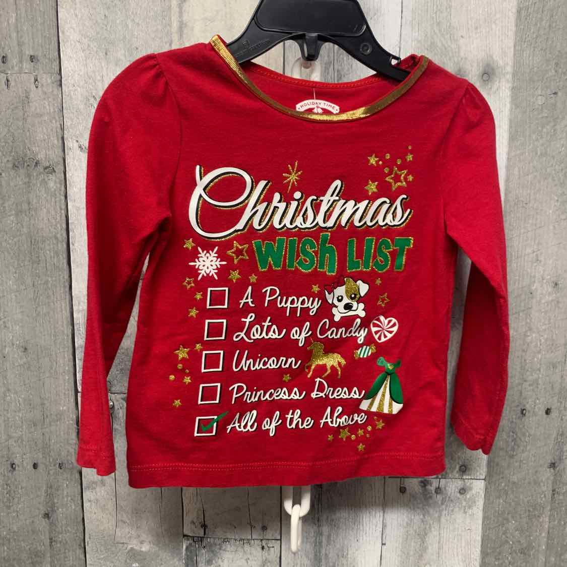 Size 2T Red Graphic Holiday Brands Long Sleeve Shirt