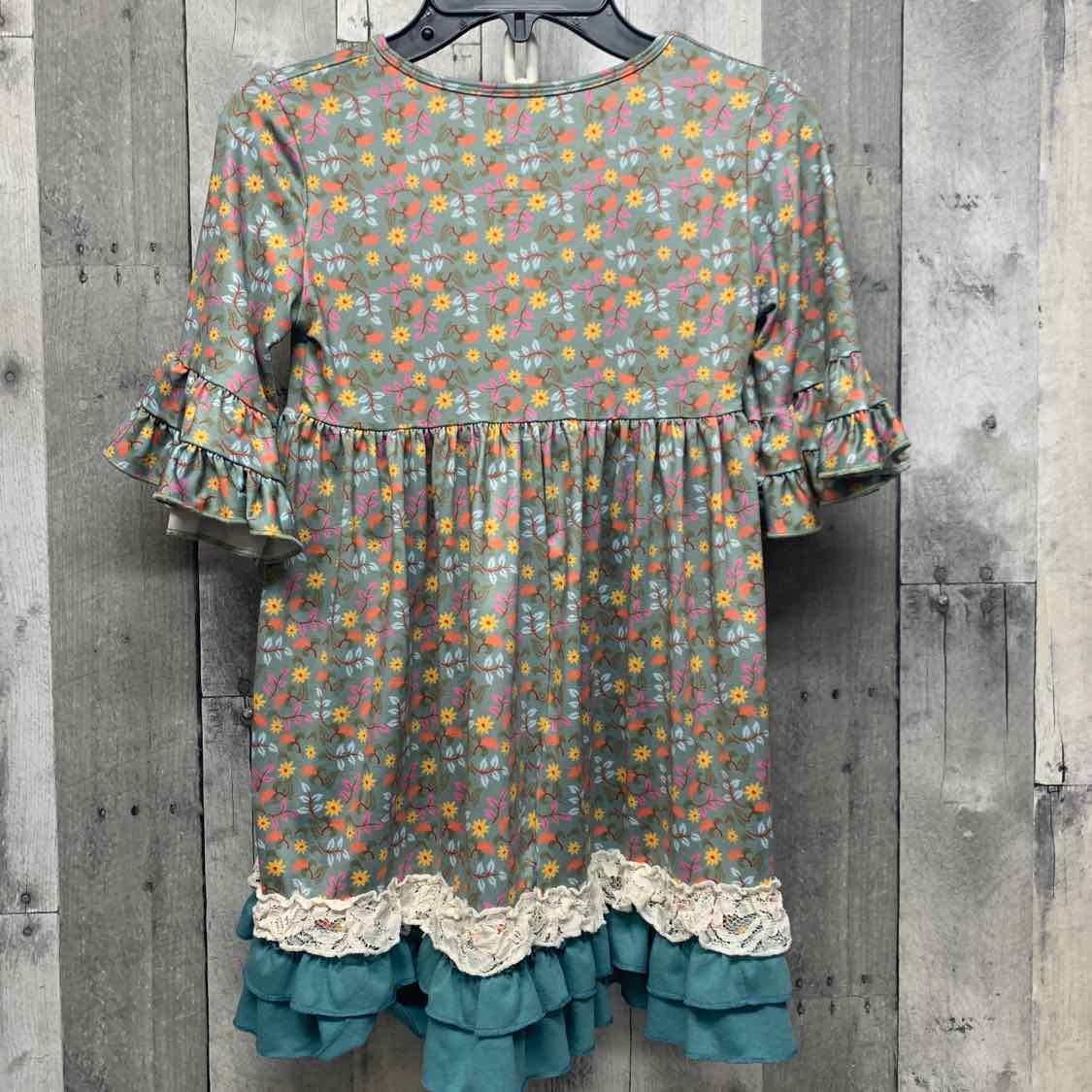 Size 6 Green Floral Print Name Brand LS Dress