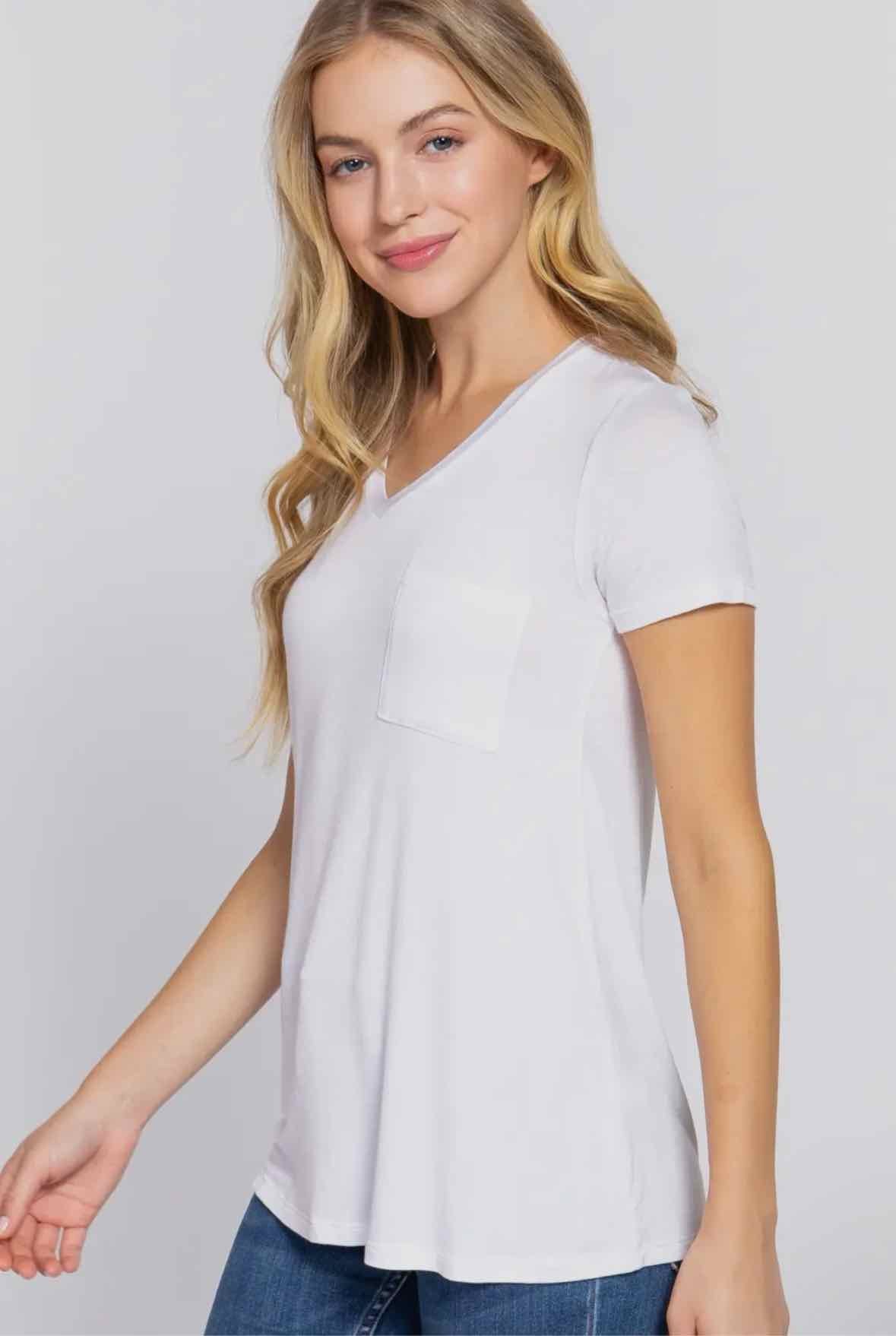 Short Sleeve V Neck W/ Pocket Jersey Top