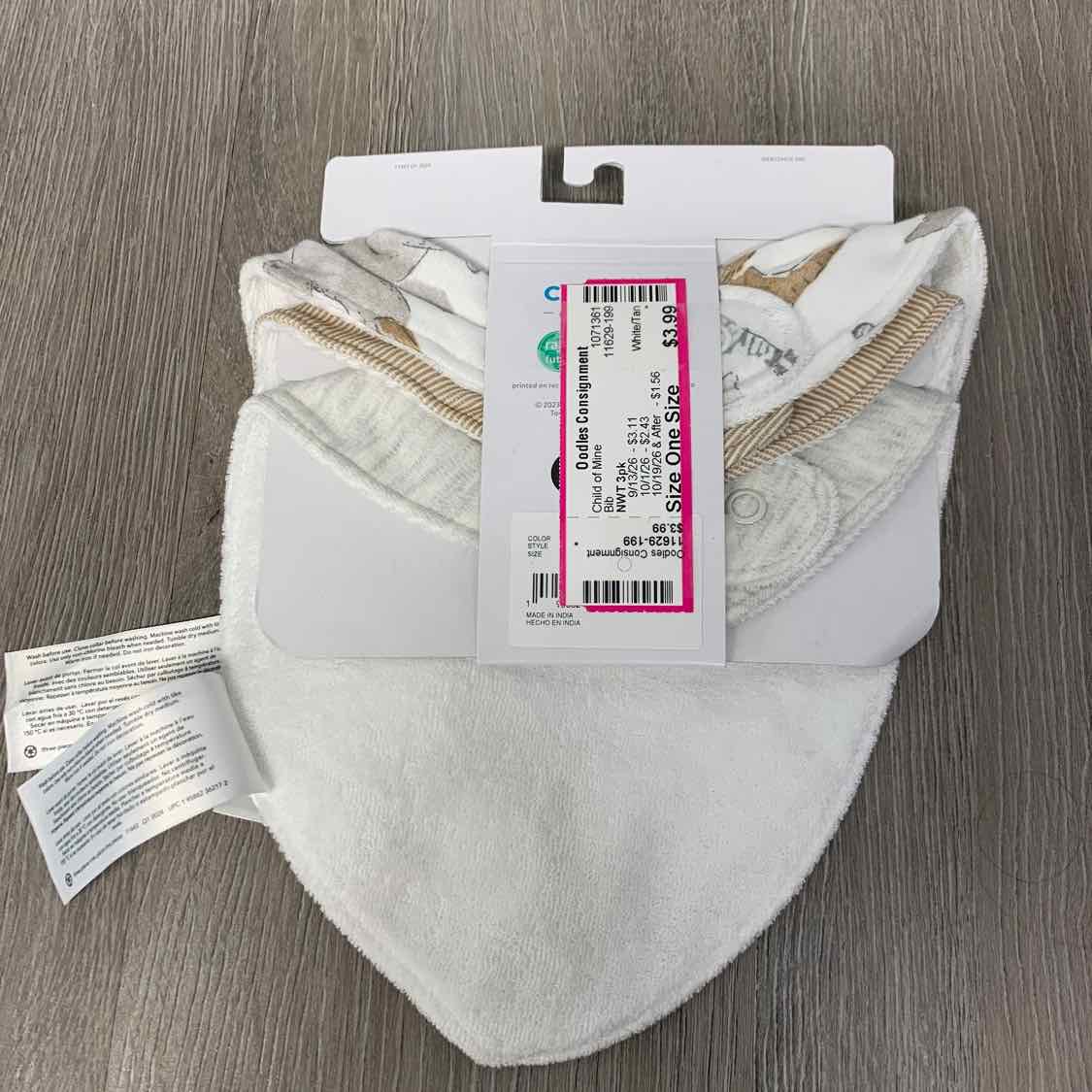 Size One Size White/Tan Child of Mine Bib