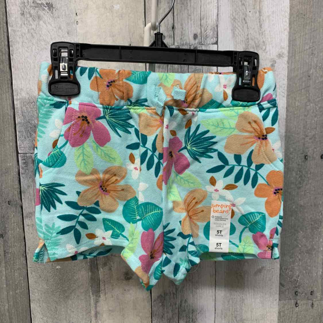 Size 5T Blue Floral Print Jumping Beans Shorts - OodlesCB