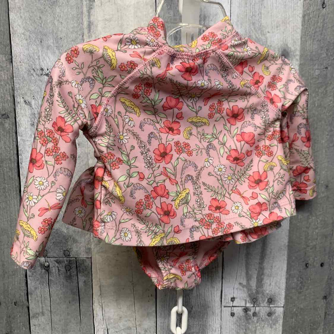 Size 12 Months Pink Floral Print Penelope Mack Swim Suit - 2pc+