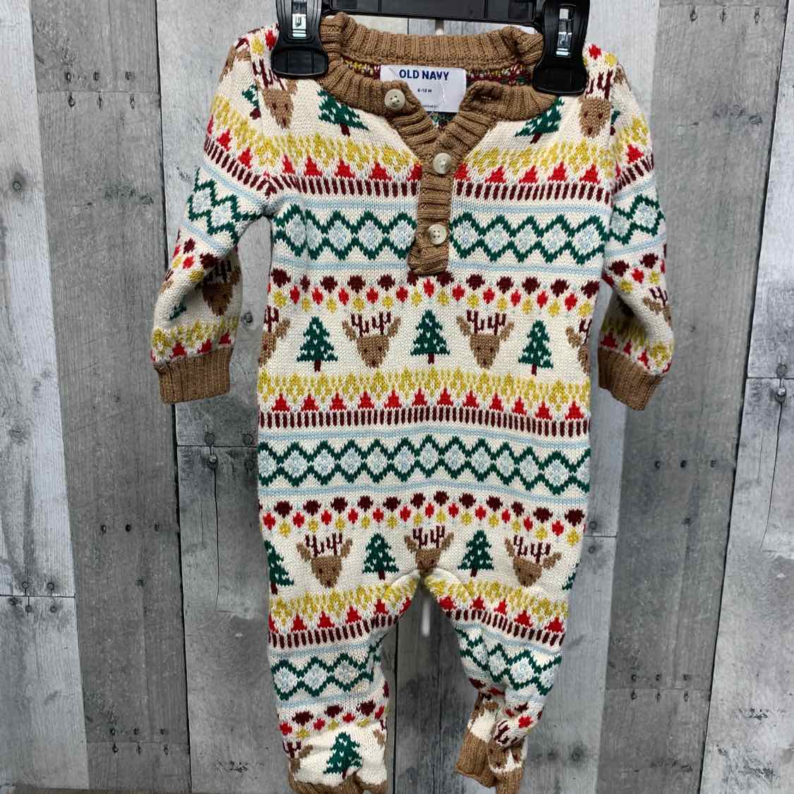 Size 6-12 Months White/Brown Old Navy Romper