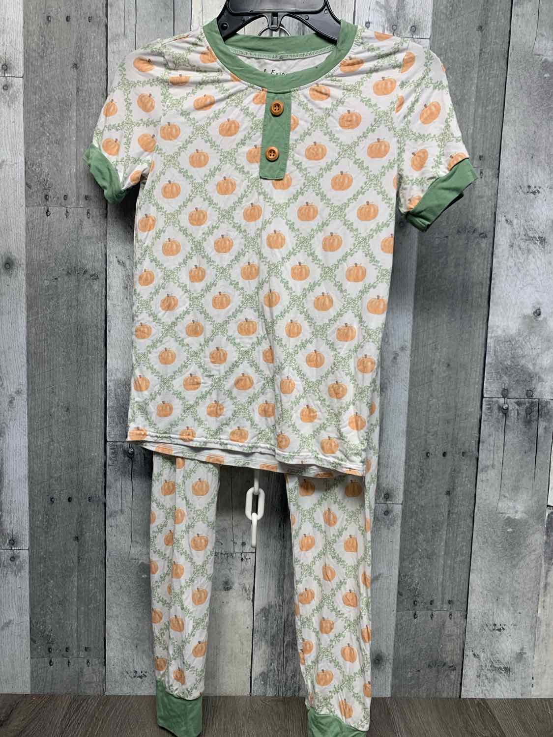 Size 7 White/Green Bamboo 2pc PJs