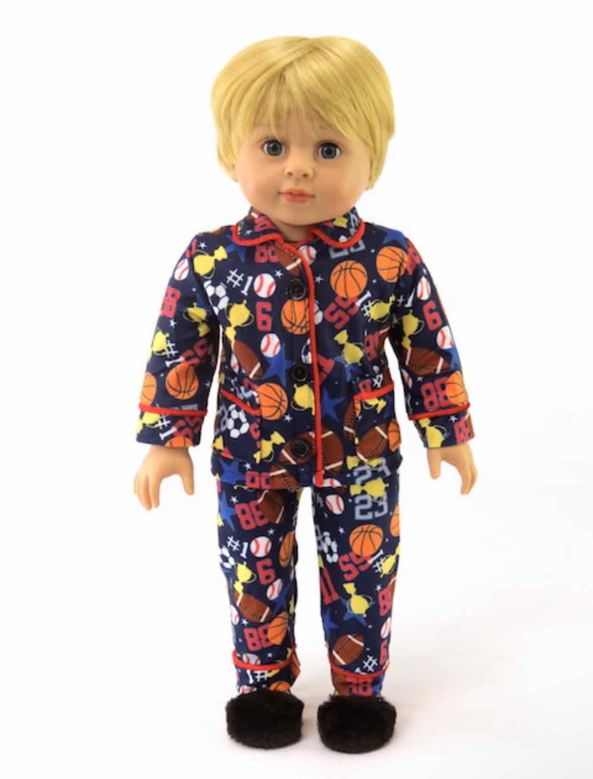 2pc 18" Navy Sport Print PJs Top/Pants - OodlesCB