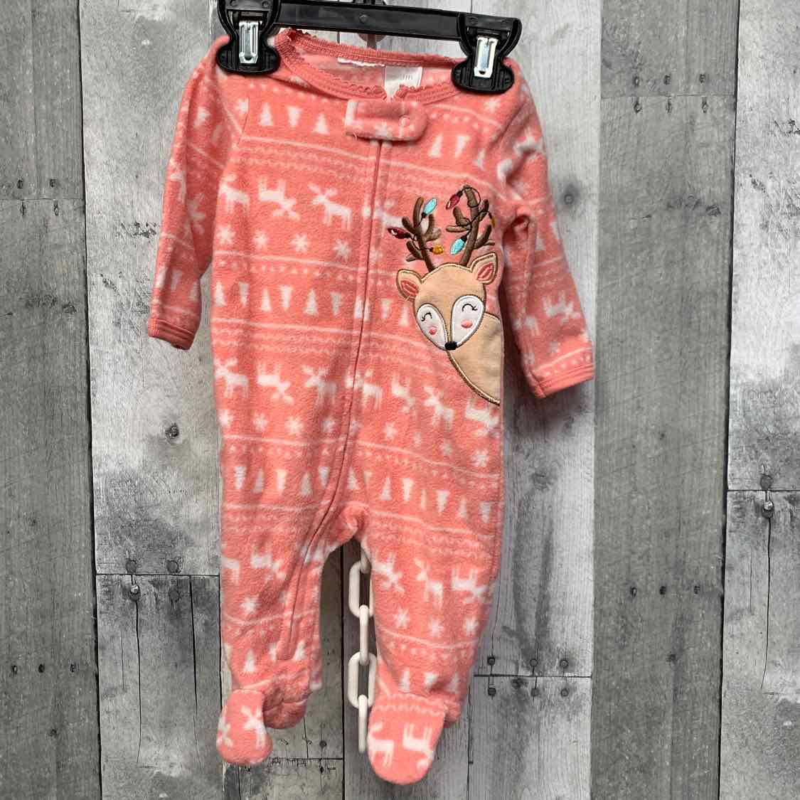 Size 0-3 Months Pink Graphic Holiday Brands Footy PJs
