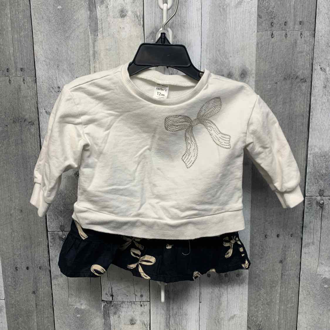 Size 12 Months White/Black Carter's Shirt/Skirt