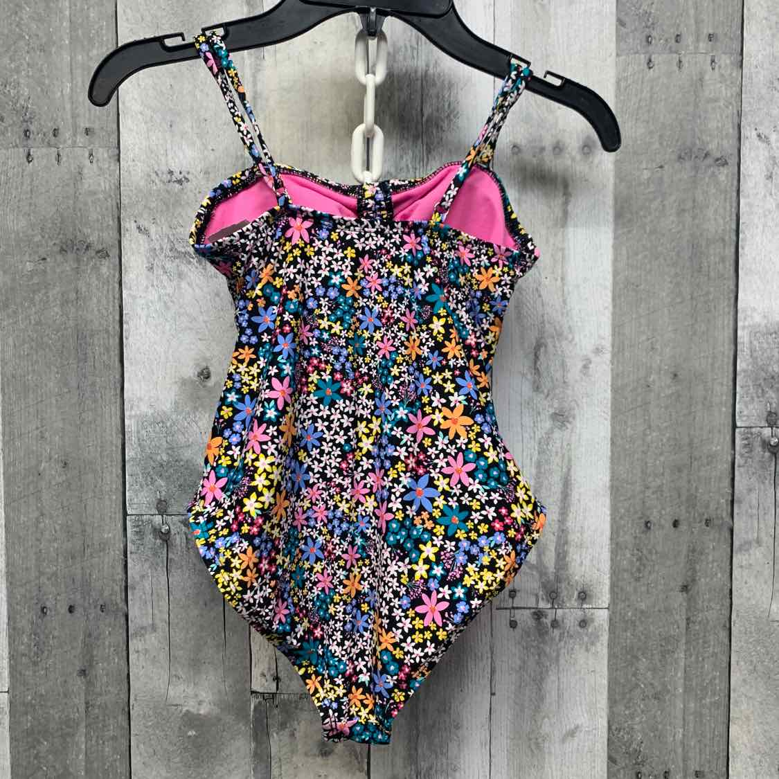 Size 10 Black Floral Print Mid Brand Swim Suit - 1pc - OodlesCB