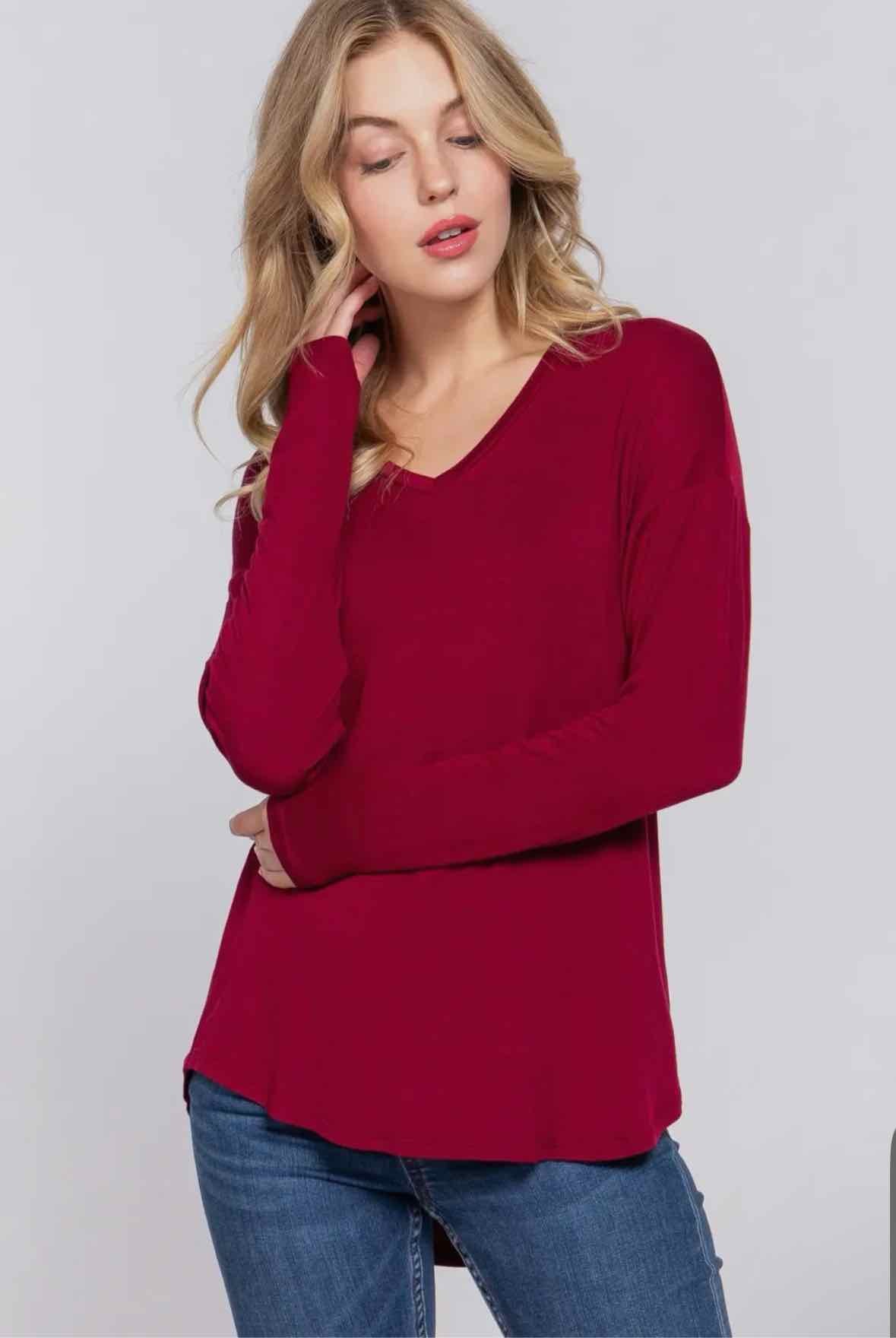 Long Sleeve Dolman V Neck Jersey Top