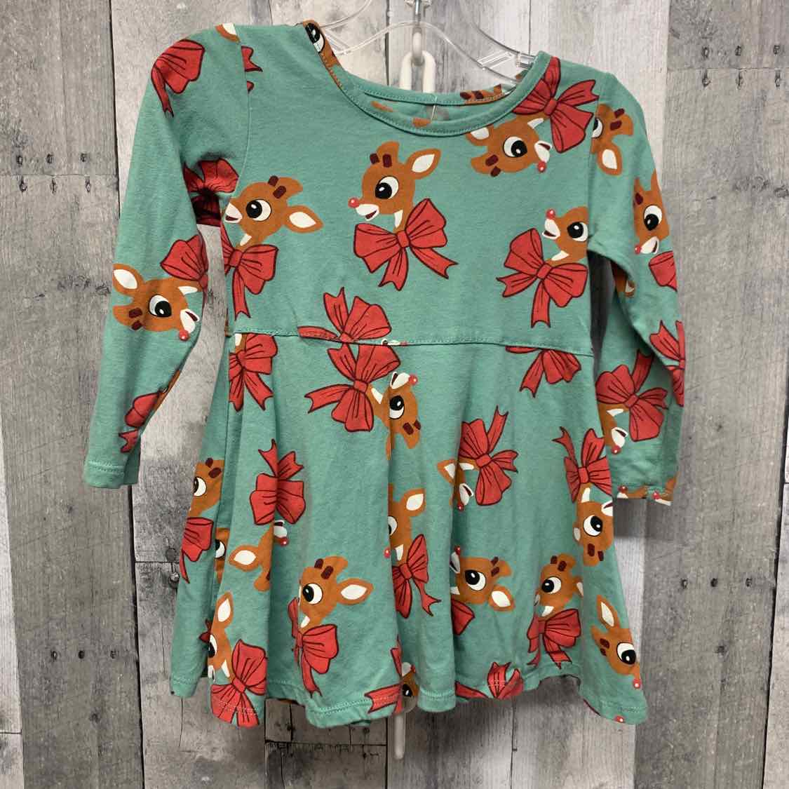 Size 2T Green Print B Brand LS Dress