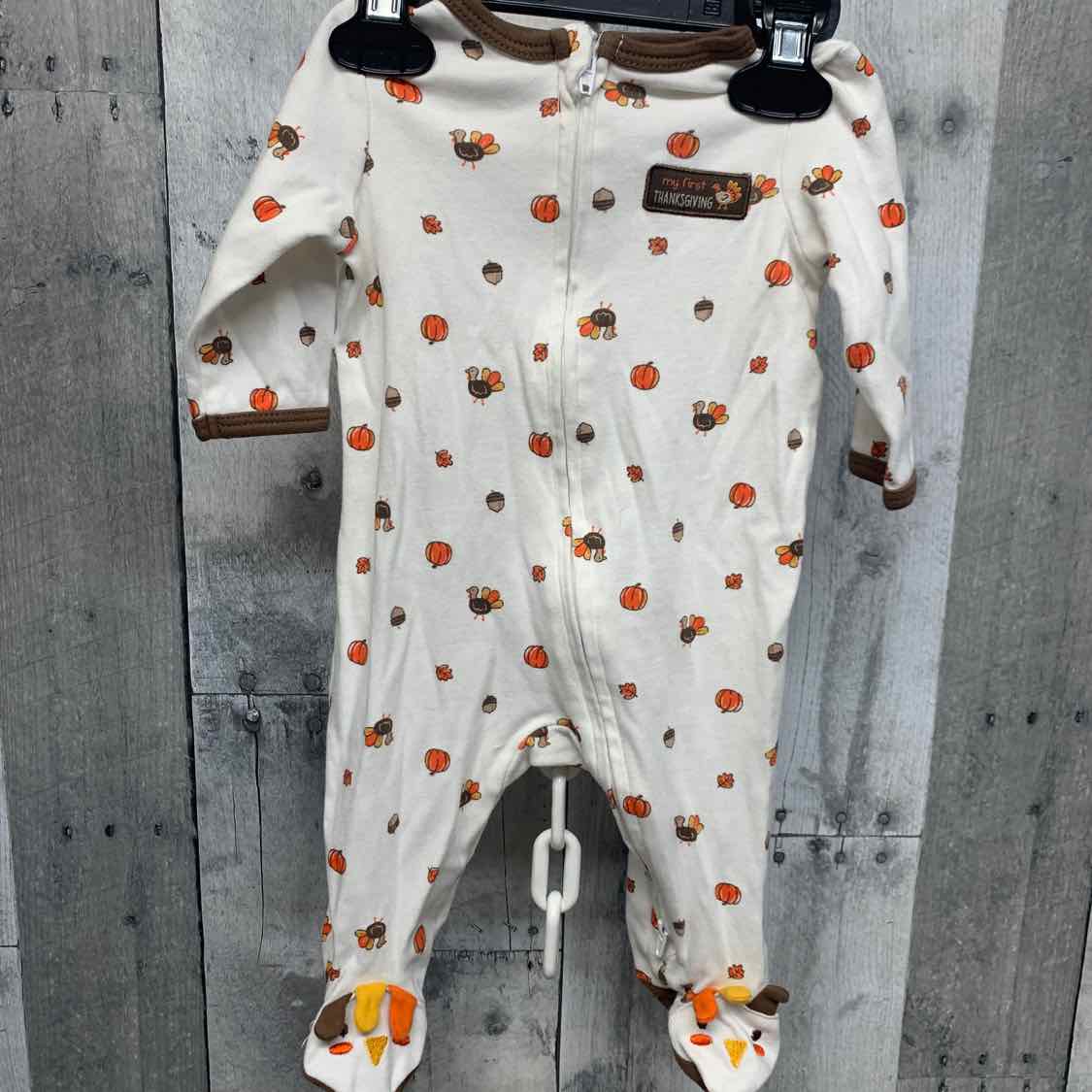Size 3 White/Brown Little Me Footy PJs