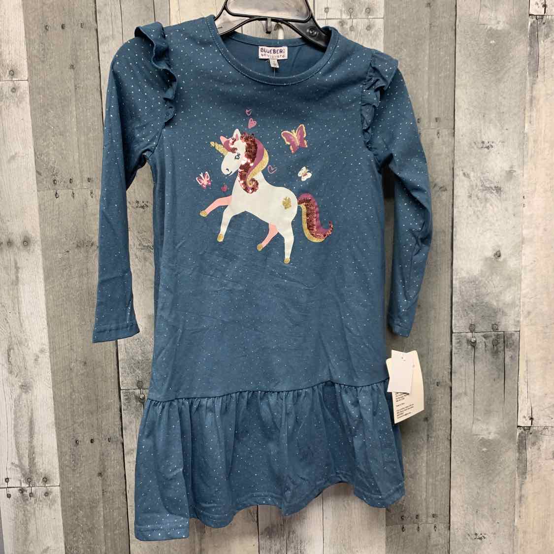 Size 7 Blue/Gold Blueberi Boulevard LS Dress