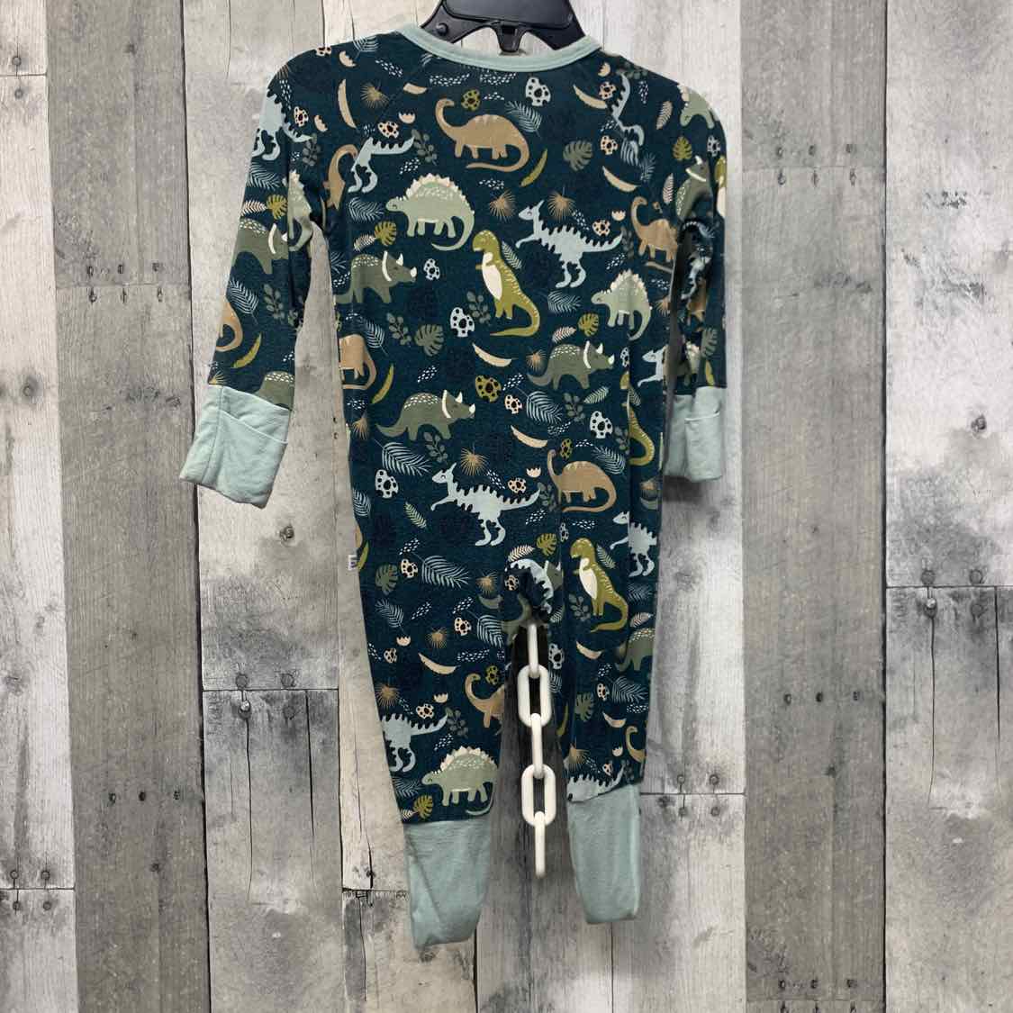 Size 3-6 Months Green Animal Print Bamboo Footy PJs