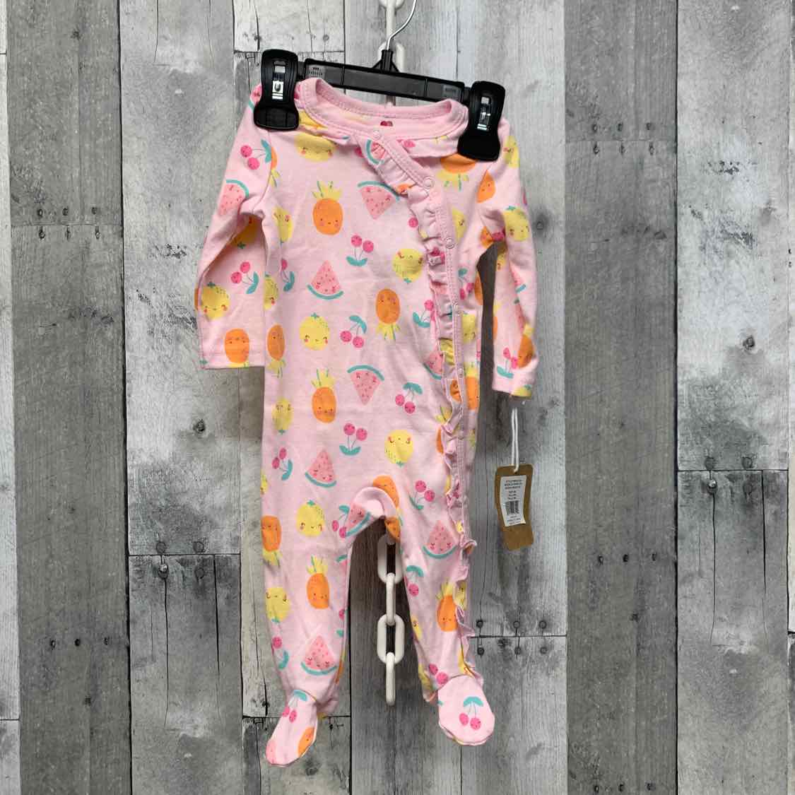 Size 6 Months Pink Print Mid Brand Footy PJs - OodlesCB