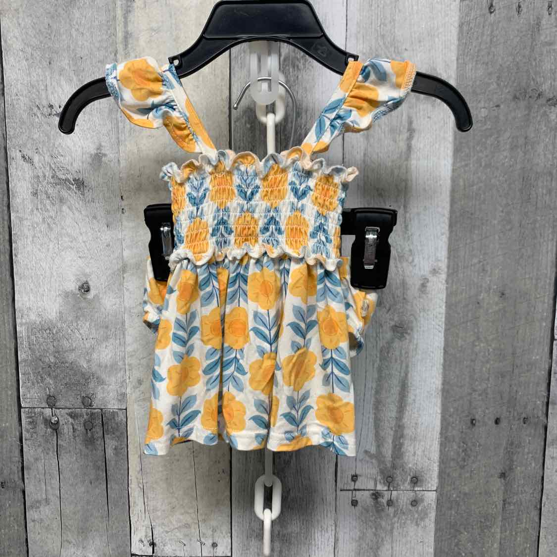 Size 0-3 Months White/Yellow Bamboo 2pc Dress
