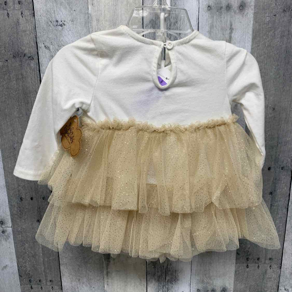 Size 12 Months White/Gold Baby Essentials LS Dress