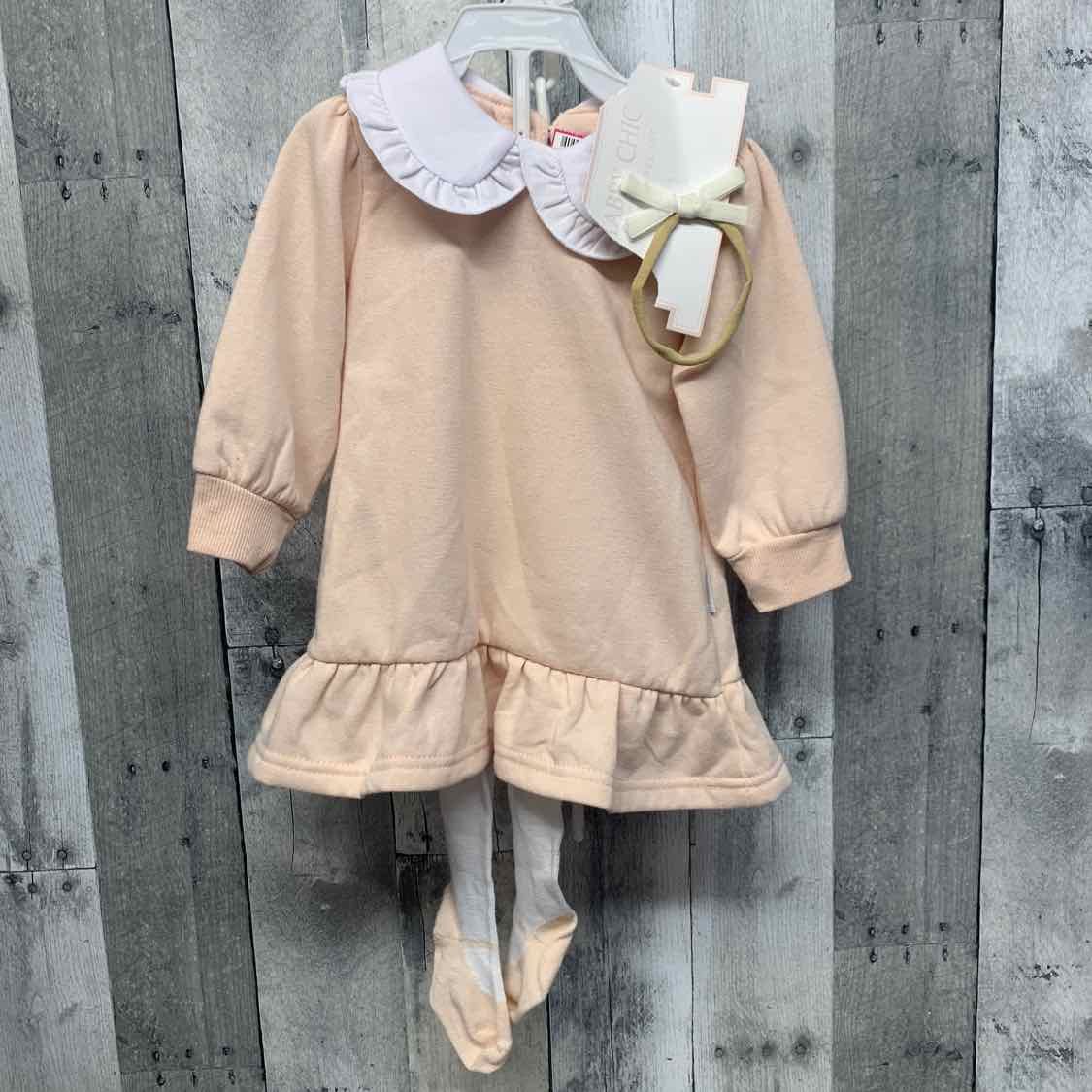 Size 9-12 Months Pink/White B Brand LS Dress