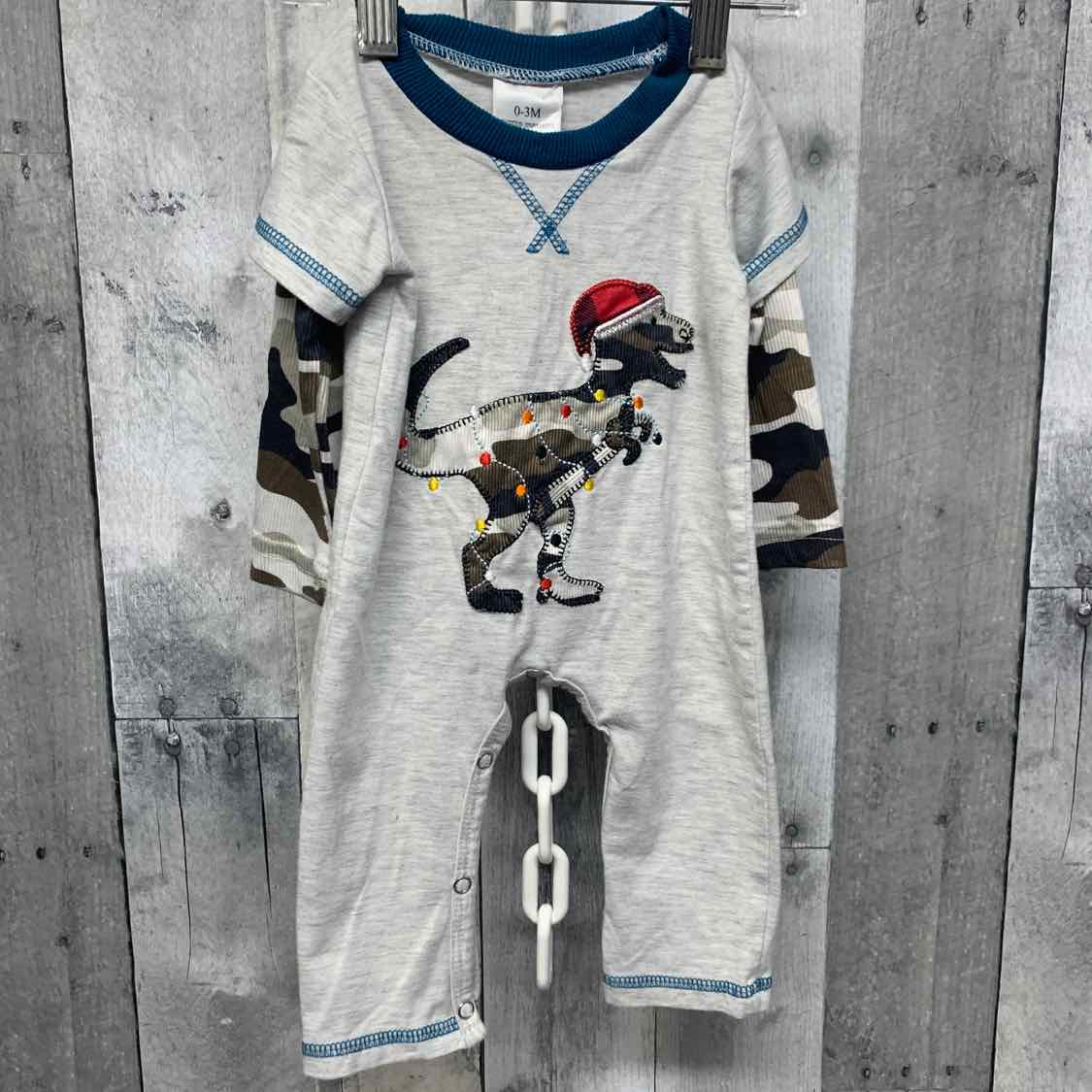 Size 0-3 Months Gray/Teal B Brand Romper
