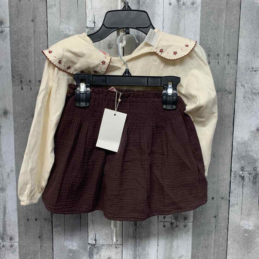 Size 5 Ivory/Purple Zara Shirt/Skirt
