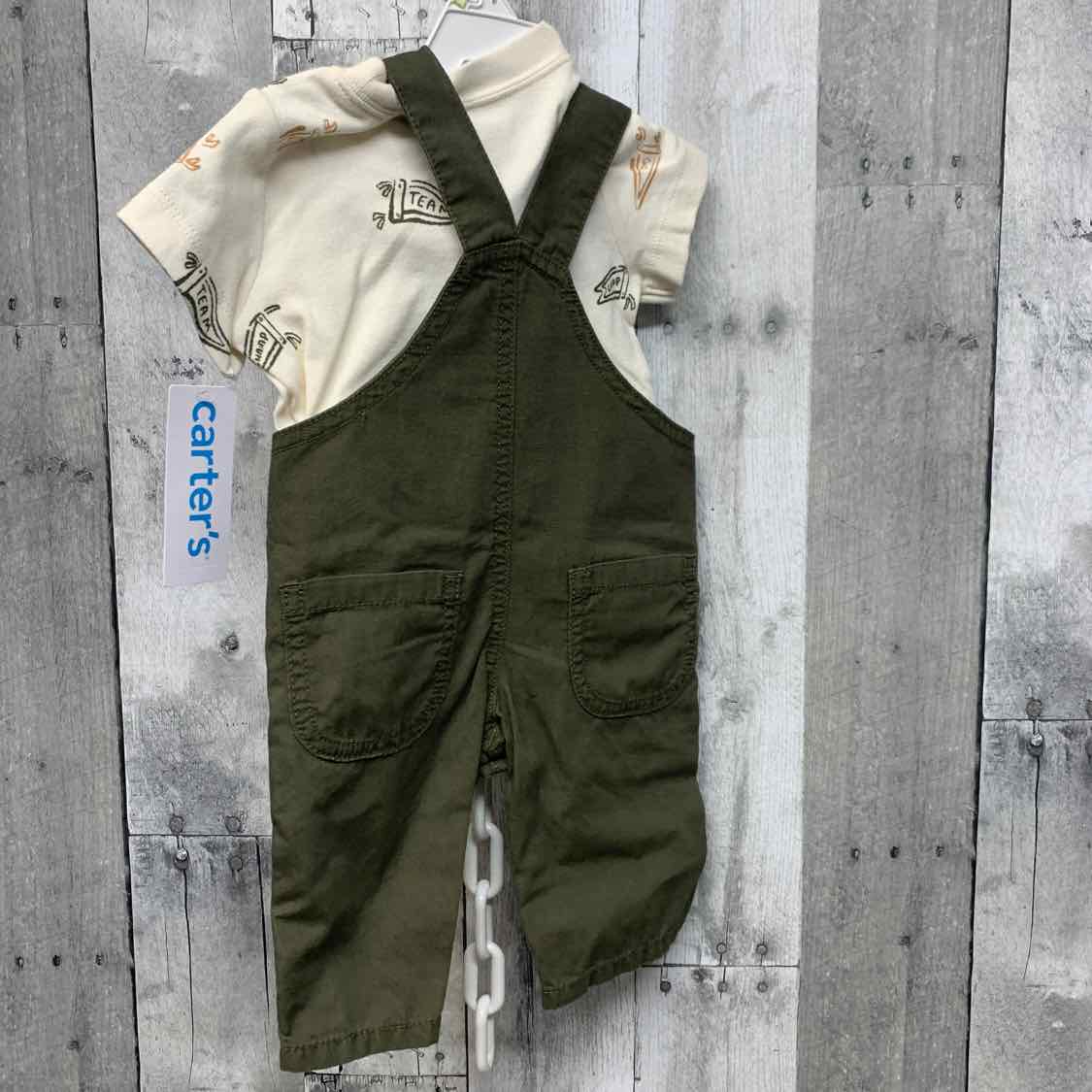 Size 3 Months White/Green Carter's Shirt/Pants
