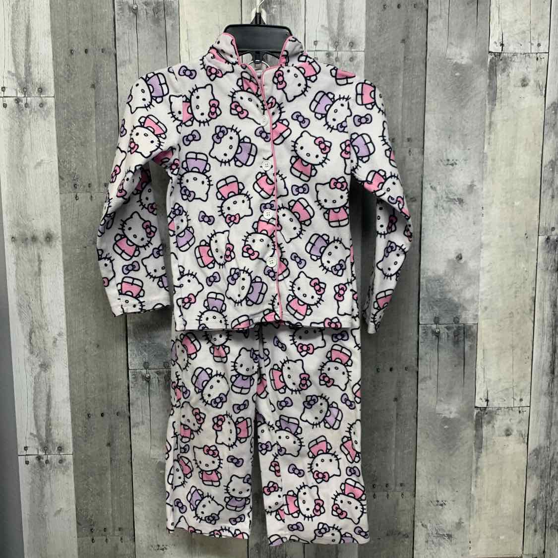Size 6 White Print Hello Kitty 2pc PJs