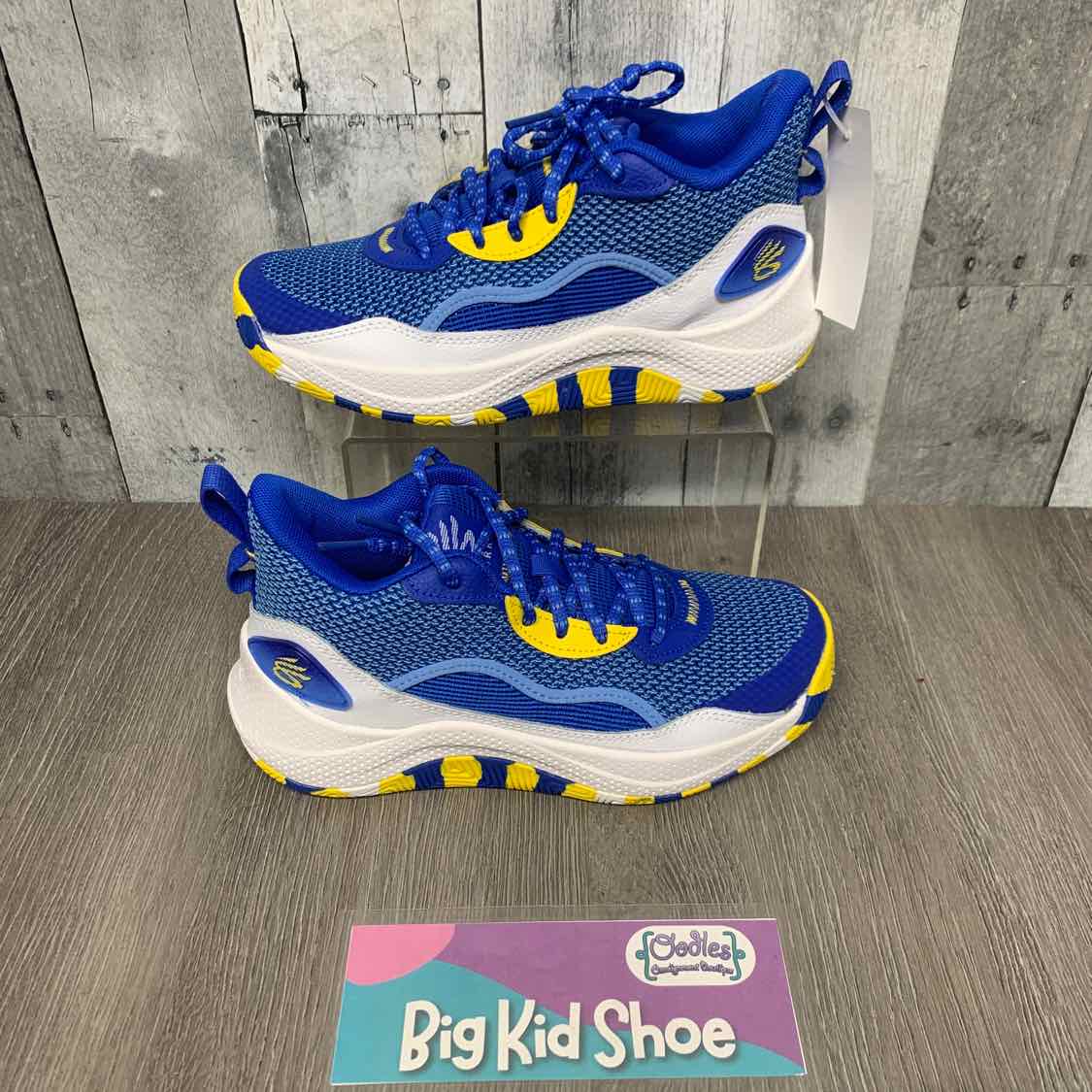 Size 5 Blue/Yellow Sport Brand Sneakers