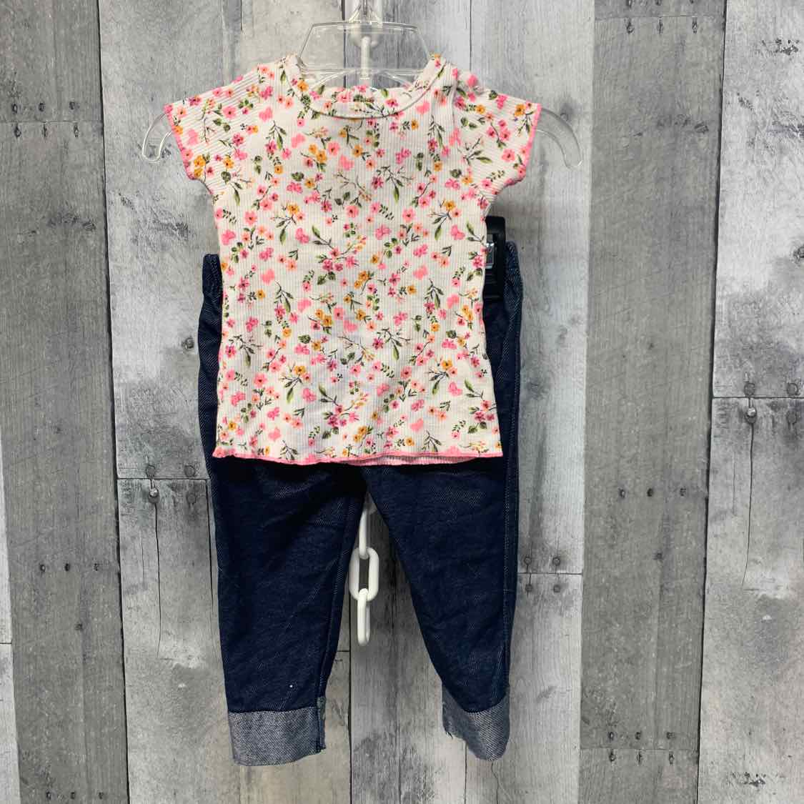 Size 12 Months White/Denim Little Lass Shirt/Leggings - OodlesCB