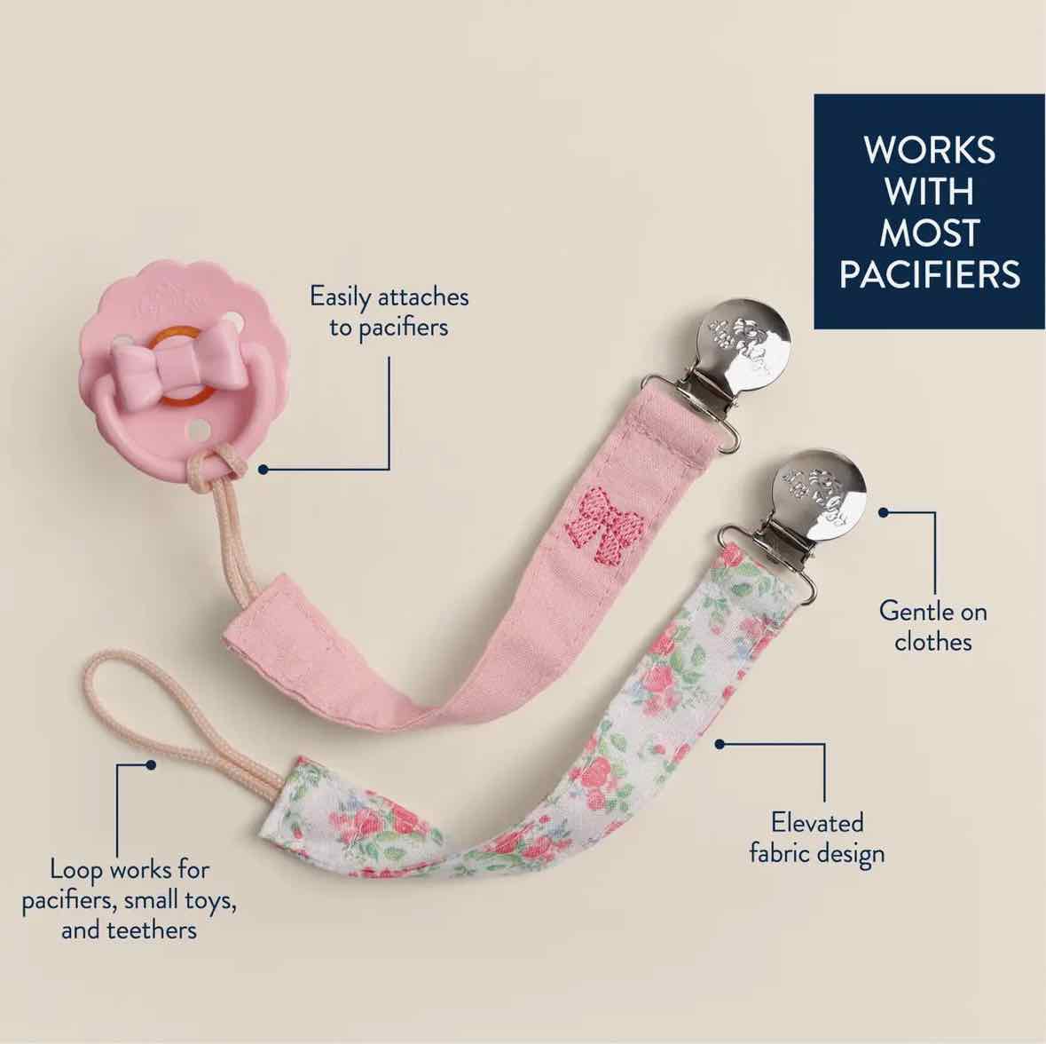 2pk Itzy Clip Fabric Pacifier Strap - More Options - OodlesCB
