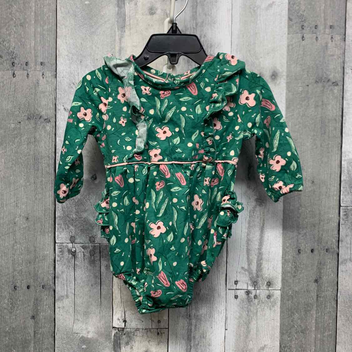 Size 3-6 Months Green Floral Print Ruffle Butts Romper