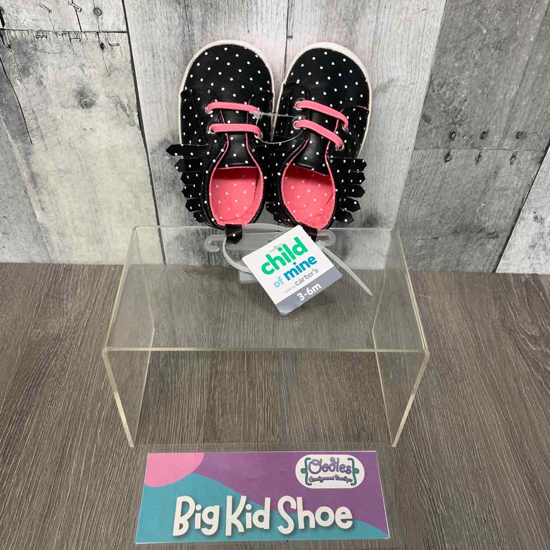 Size 3-6 Months Black/Pink Child of Mine Soft Sole Shoes