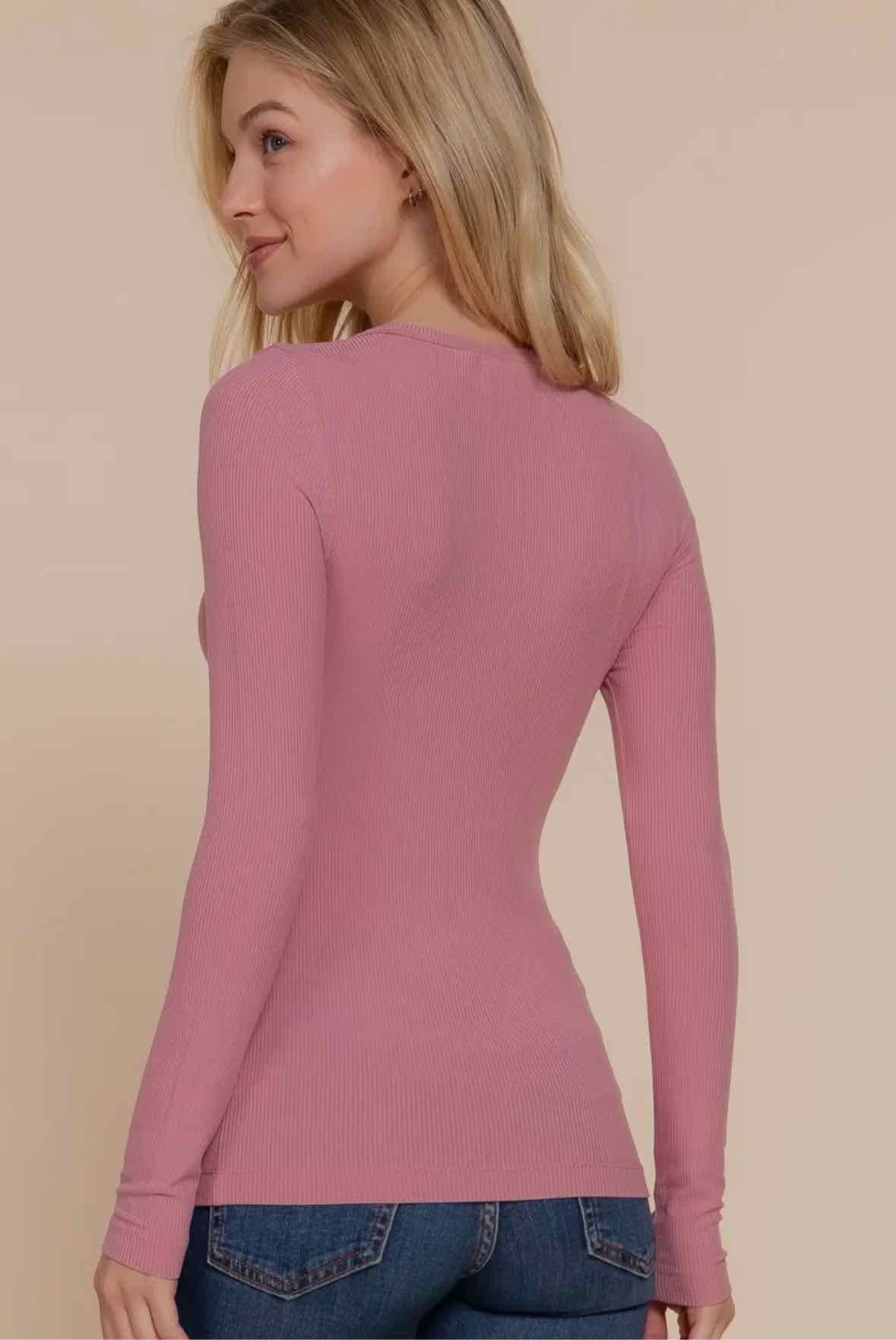 Long Sleeve Crew Neck Rib Top