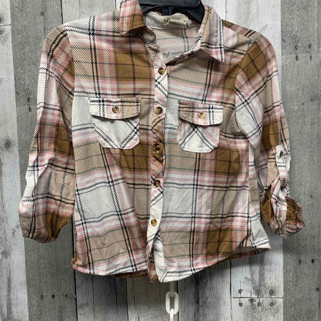 Size 6 Pink/Brown B Brand LS Button Up