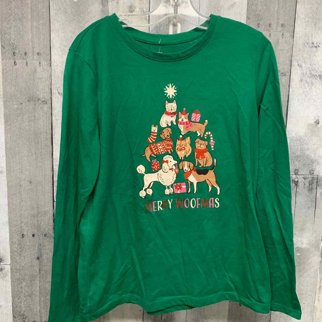 Size 14/16 Green Graphic Holiday Brands Long Sleeve Shirt