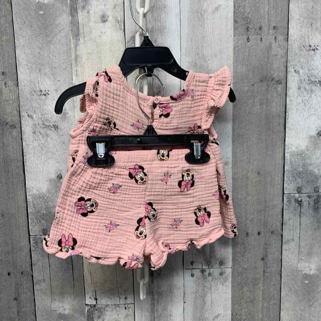 Size 12 Months Pink Print Disney Shirt/Shorts
