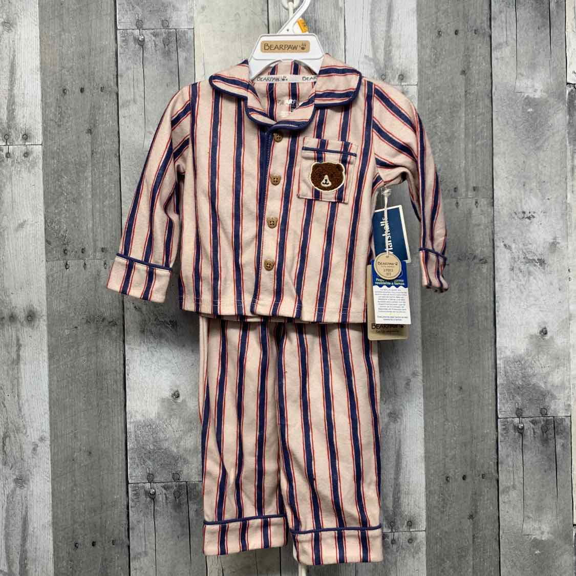 Size 12 Months Tan Striped BearPaw 2pc PJs