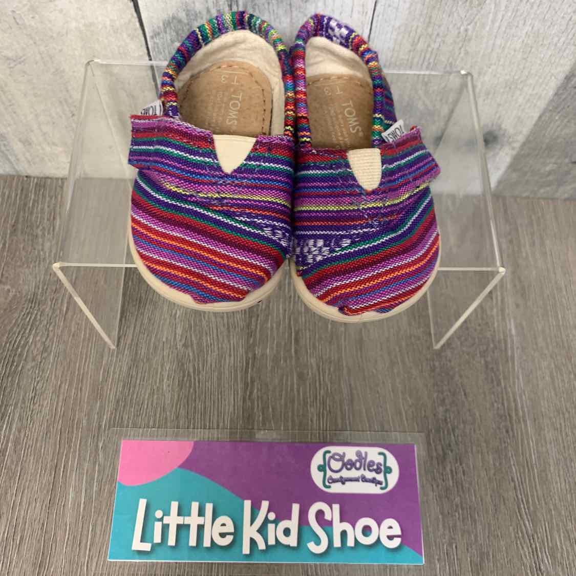 Size 3 Pink Striped Toms Sneakers