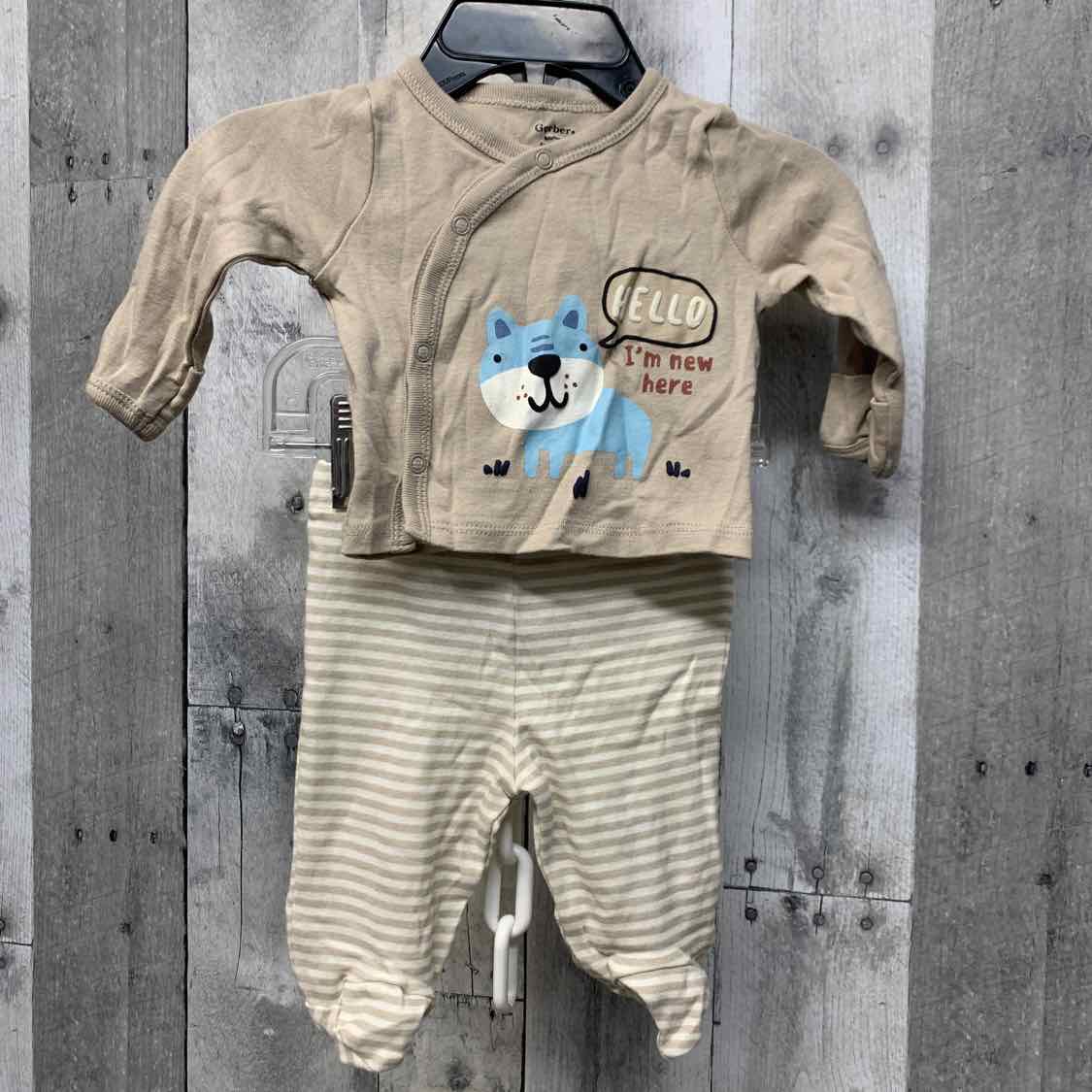 Size Newborn Tan/White Gerber Shirt/Pants