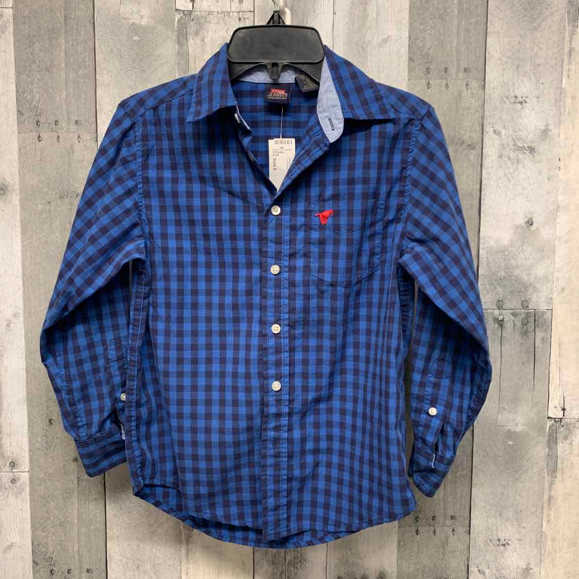 Size 8 Blue Plaid Wrangler LS Button Up