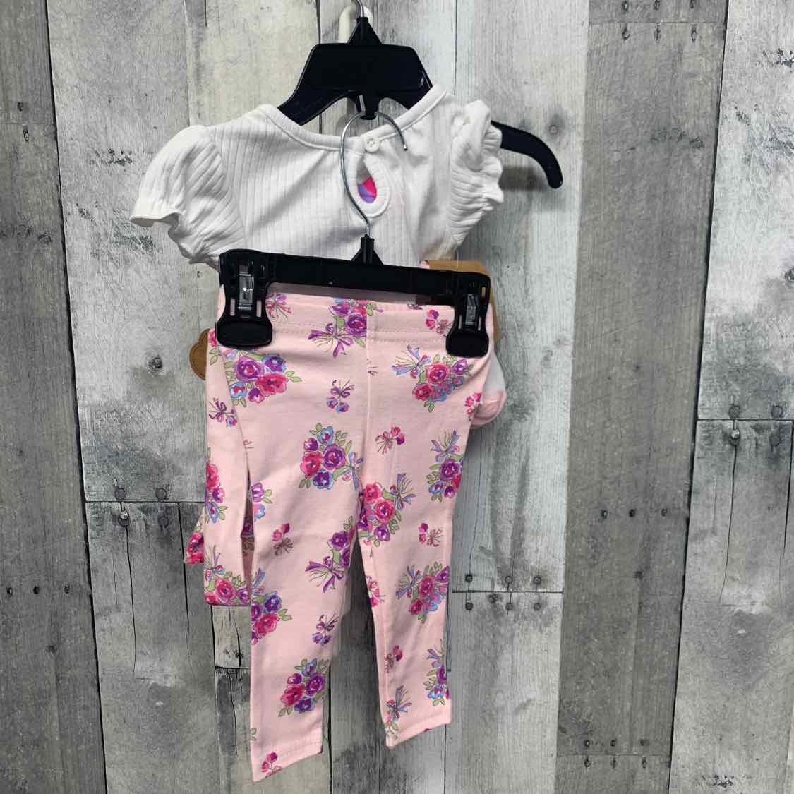 Size 3 Months White/Pink Baby Essentials Shirt/Leggings