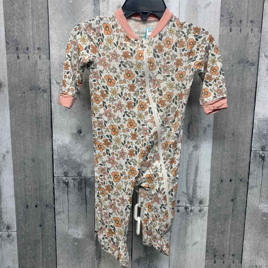 Size 3-6 Months Pink Floral Print Bamboo Footy PJs