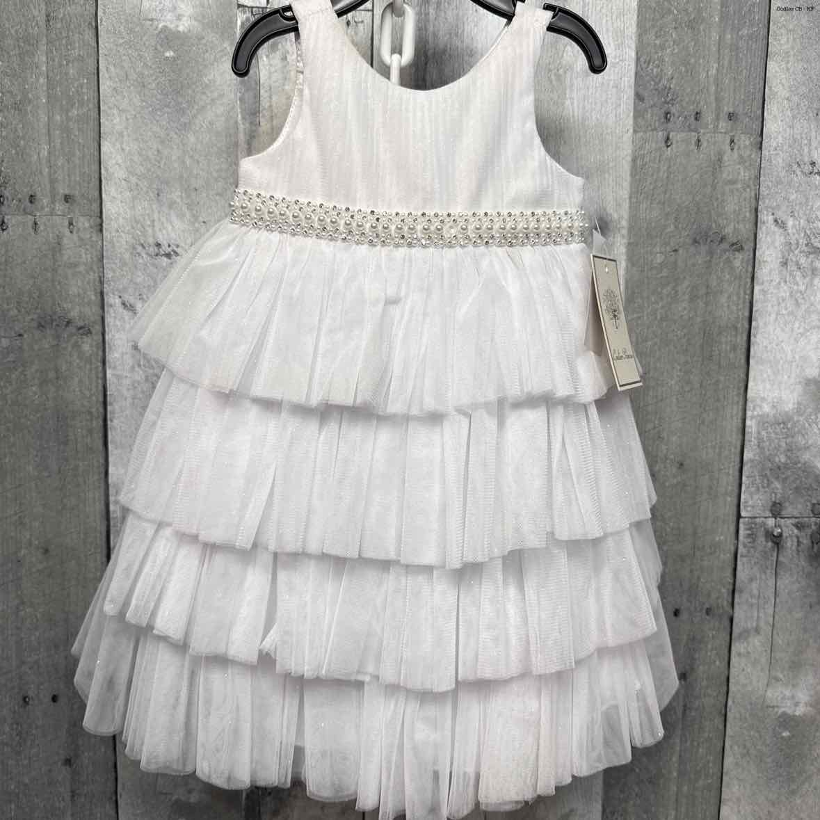 Size 6 Months White/Silver B Brand Dress - Party