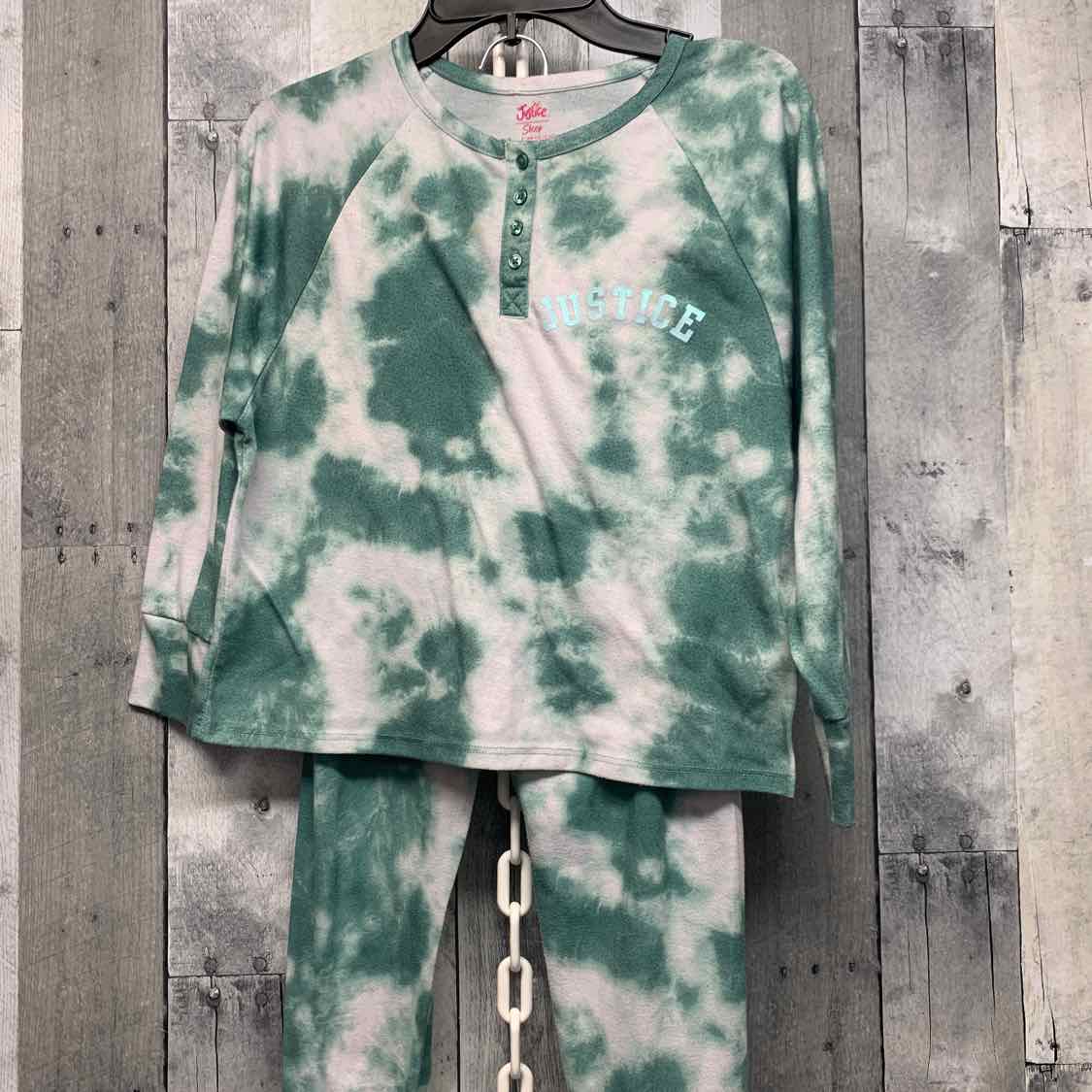Size 7/8 Green/White Justice 2pc PJs