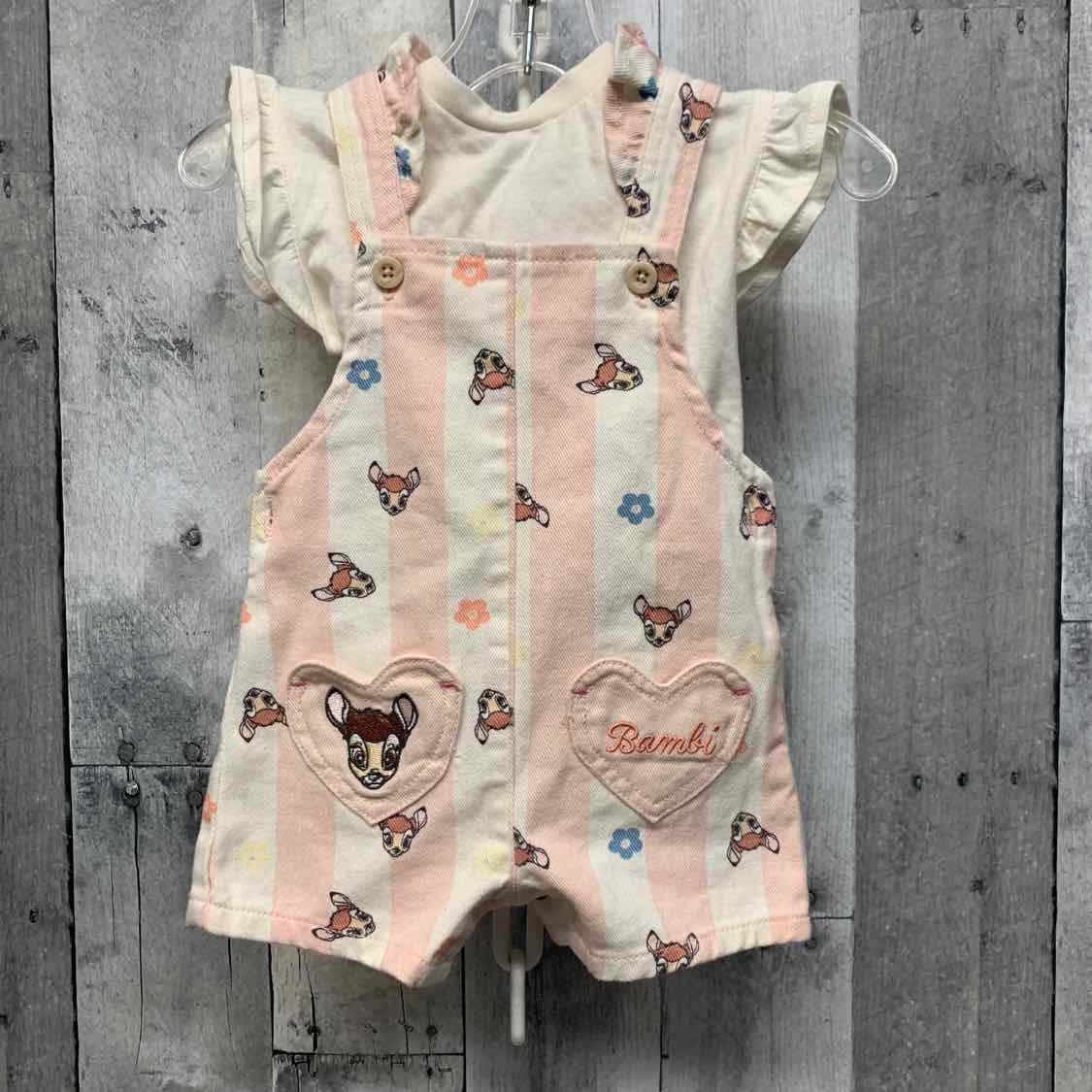 Size 0-3 Months Ivory/Pink Disney Shirt/Shorts